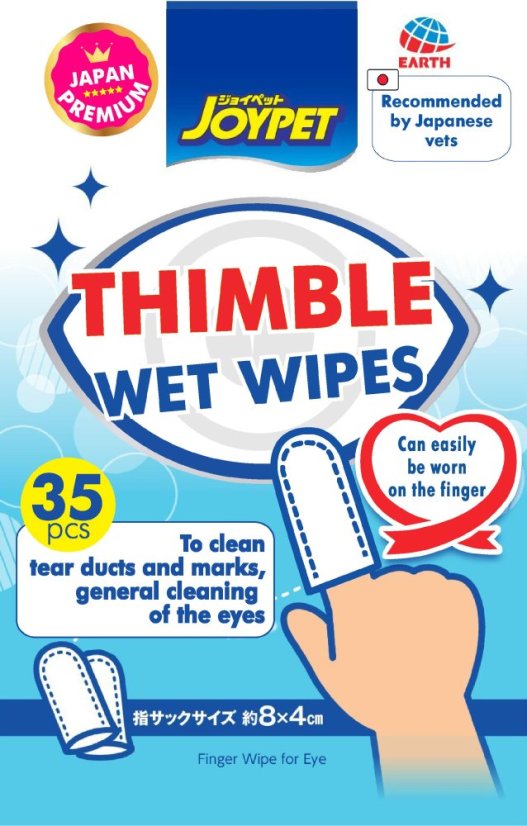 Vlhčené ubrousky na konečky prstů k odstranění slzných stop a péči o oči