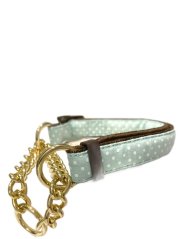 Polostahovací obojek se zlaceným řetízkem puntíkovaný mentolově zelený S