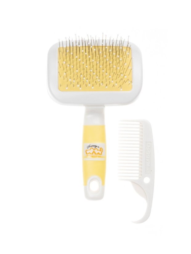 Rozčesávací kartáč s kapkami pro odstranění línající srsti s hřebenem