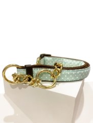 Polostahovací obojek se zlaceným řetízkem puntíkovaný mentolově zelený S