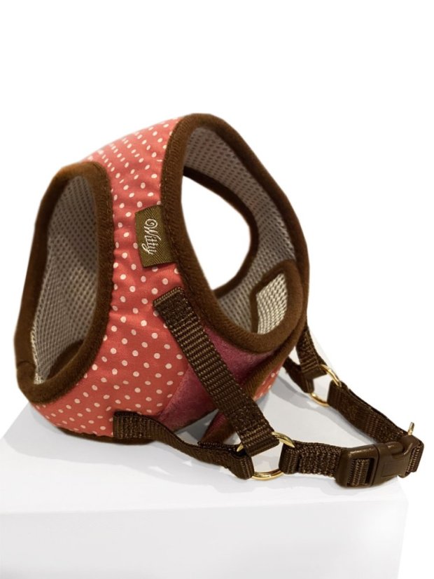 Polstrovaný postroj puntíkovaný červený SSS