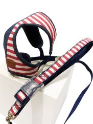 Postroj a vodítko s dvojitým zapínáním pruhovaný červený SSS