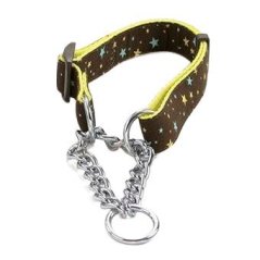 Polostahovací obojek s řetízkem Hvězdy hnědý S