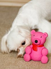 Hračka pro psy pískací z latexu Medvídek vůně jahod