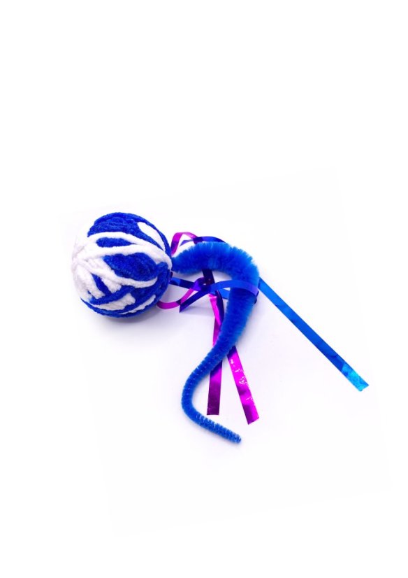 Vlněný míč se šustícím ocáskem a míčkem uvnitř s matatabi tmavě modrý