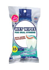 Vlhčené ubrousky napuštěné zubní pastou pro ústní hygienu