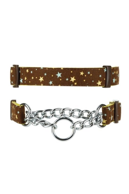 Polostahovací obojek s řetízkem Hvězdy hnědý S