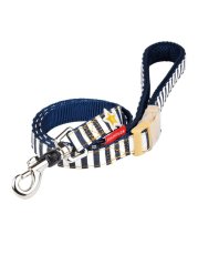 Džínový obojek a vodítko s dvojitým zapínáním pruhovaný modrý M