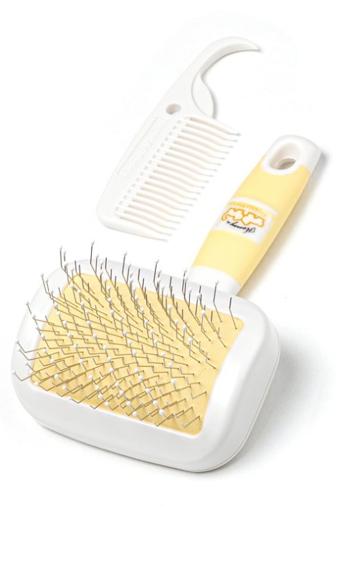 Rozčesávací kartáč s kapkami pro odstranění línající srsti s hřebenem