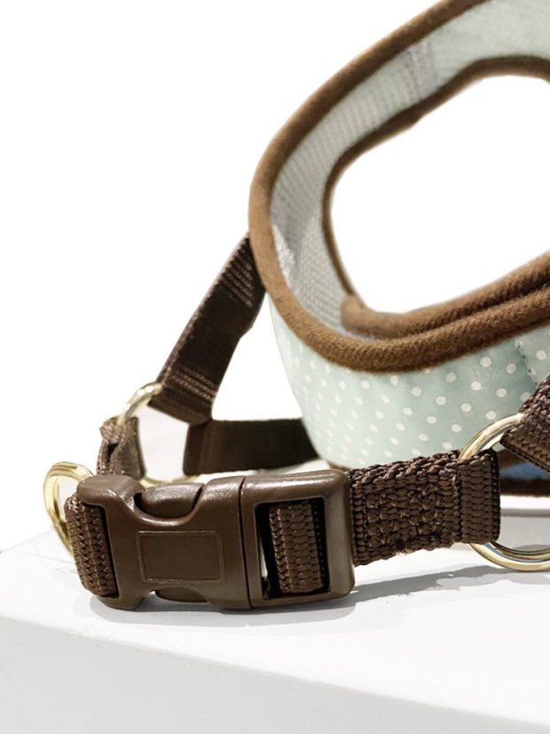 Polstrovaný postroj puntíkovaný mentolově zelený SSS