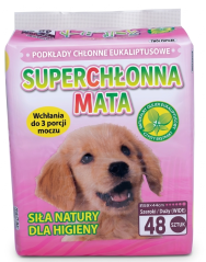 Superabsorpční 4vrstvé tréninkové podložky pro psy a kočky s eukalyptovým extraktem, 48 ks, 44 × 59 cm.