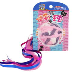 Vlněný míč se šustícím ocáskem a míčkem uvnitř s matatabi růžový