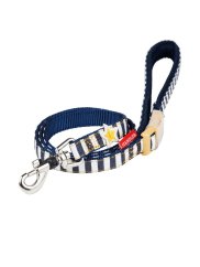 Džínový obojek a vodítko s dvojitým zapínáním pruhovaný modrý S