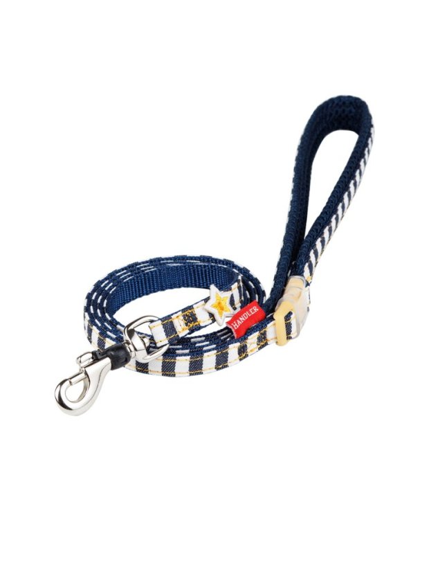 Džínový obojek a vodítko s dvojitým zapínáním pruhovaný modrý SS