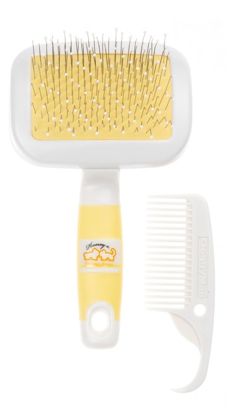 Rozčesávací kartáč s kapkami pro odstranění línající srsti s hřebenem