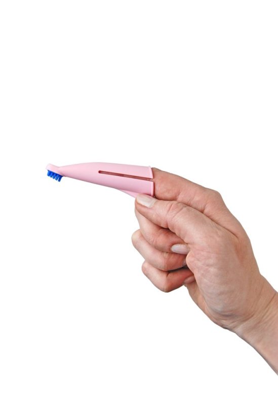 Silikonový anatomický zubní kartáček pro trénink dentální hygieny růžový