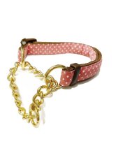 Polostahovací obojek se zlaceným řetízkem puntíkovaný červený SS